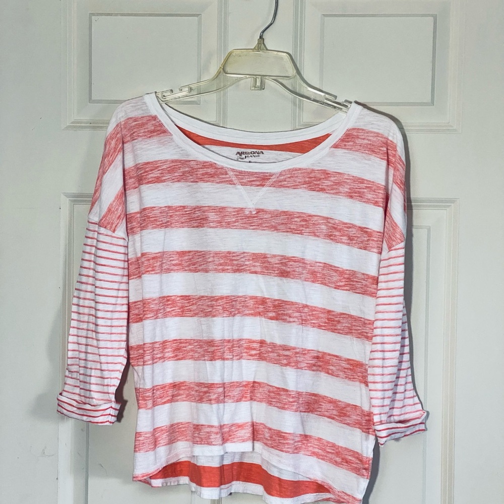 Arizona Jean Company Pink and White 3/4 Sleeve Boxy Tee